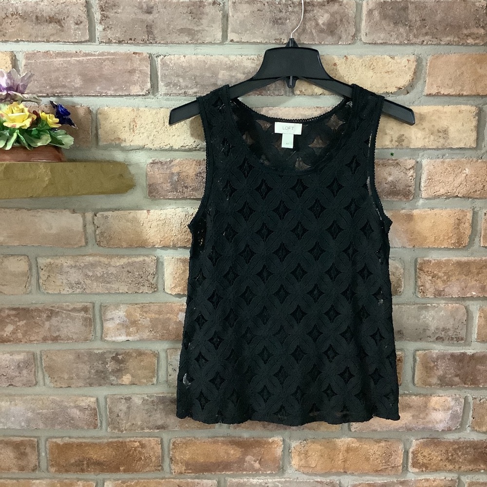 ANN TAYLOR LOFT Sheer Black-Lace Tank Top 123 - Picture 7 of 9